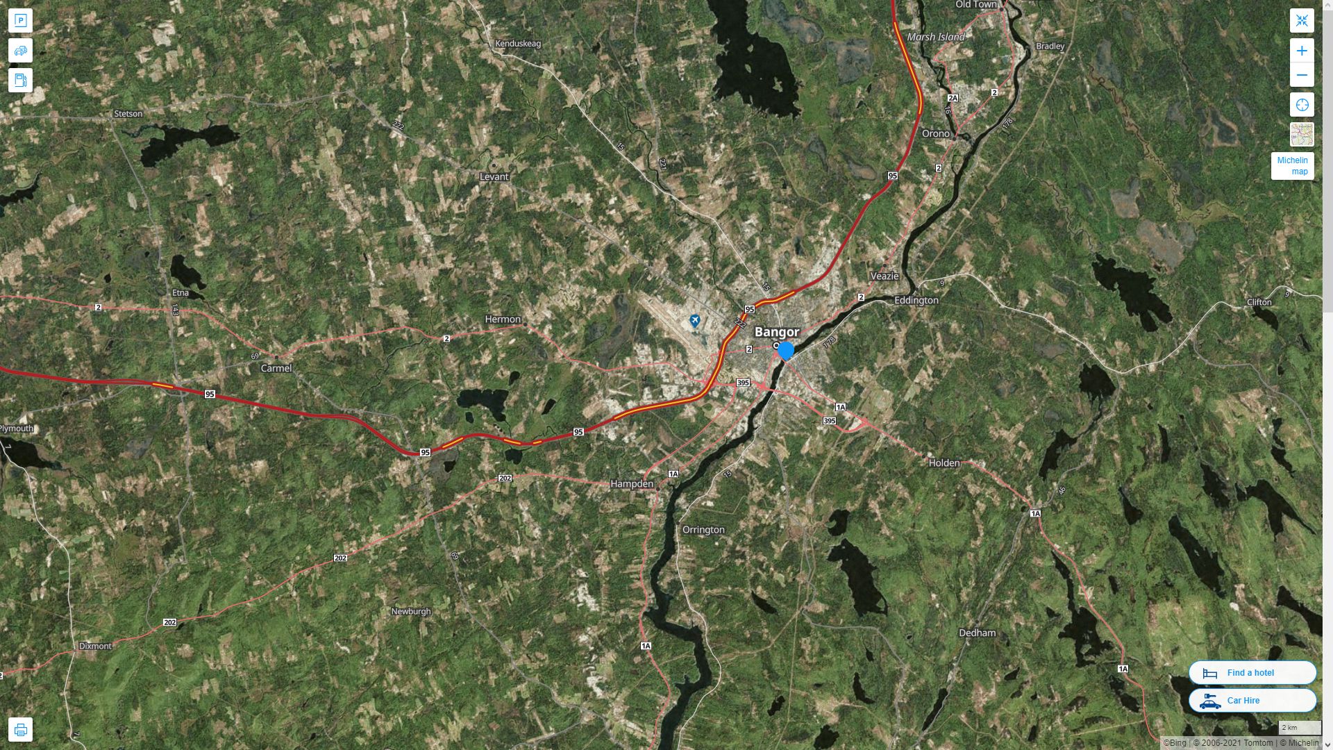 Brewer Maine Highway and Road Map with Satellite View